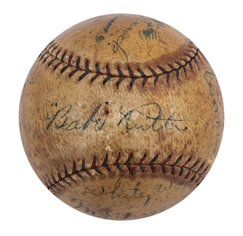 Rare 1923-24 New York Yankees Team Signed Baseball With 10 Signatures Featuring Babe Ruth, Miller Huggins, Herb Pennock & More! (PSA/DNA & Beckett LOA)